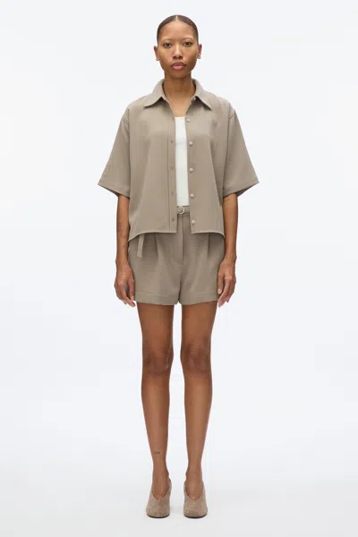 3.1 Phillip Lim Wool Crepe Boxy Shirt Sleeve Shirt In Stone Grey
