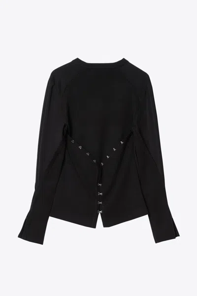 3.1 Phillip Lim Wool Knit Crepe Combo Long Sleeve Corset Top In Black