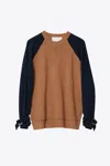 3.1 Phillip Lim Wool Knit Crepe Combo Long Sleeve Pullover With D-rings In Brown