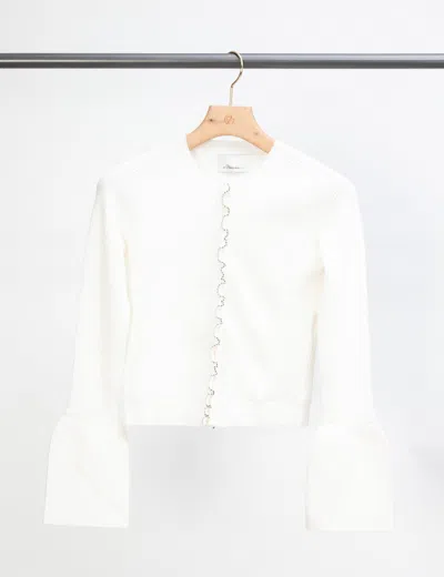 3.1 Phillip Lim Wool Ribbed Cardigan With Tulip Sleeves In White