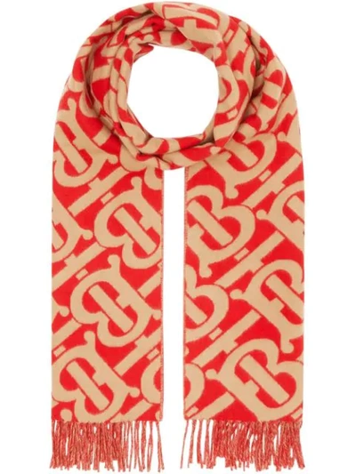 Burberry Tb Monogram Jacquard Cashmere Scarf In Red
