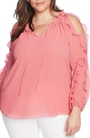 1.STATE 1. STATE RUFFLE COLD-SHOULDER GEORGETTE TOP,8229012