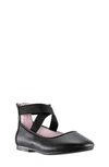 Nina Little Girls Marissa Crisscross Ankle Strap Ballet Flat In Black Faux Leather