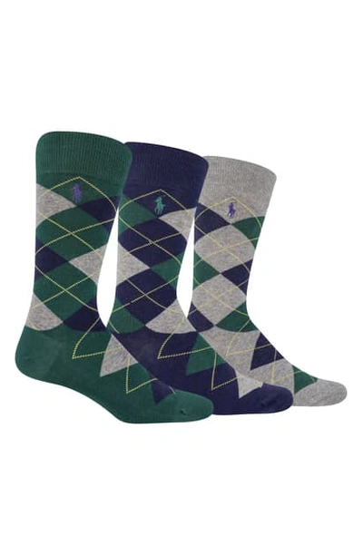 Polo Ralph Lauren Ralph Lauren Men's Socks, Dress Argyle Crew 3 Pack Socks In Fores