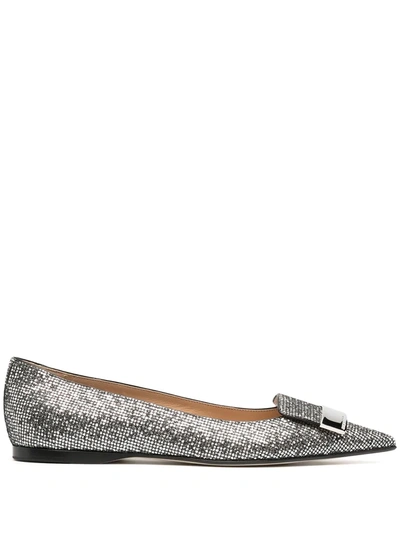 Sergio Rossi Sr1 Crystal-embellished Ballerina Shoes In Grey