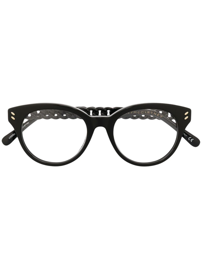 Stella Mccartney Chain-effect Round Frame Glasses In Black