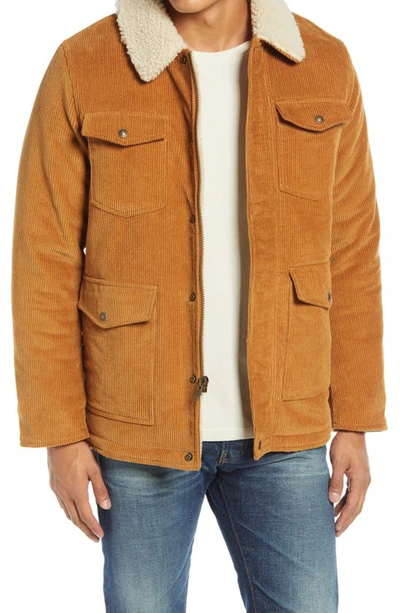 Schott Vintage Corduroy Fleece Trim Barn Jacket In Tobacco