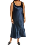 Vince Square Neck Satin Tank Dress In Coastal
