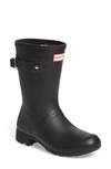 Hunter Original Short Adjustable Back Gloss Waterproof Rain Boot In Black