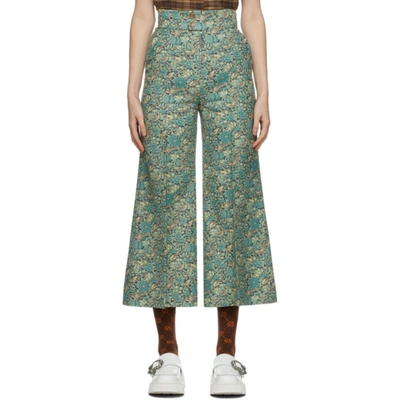 Gucci X Liberty London Floral Print Wool & Mohair Crop Pants In Caribbean/ Navy