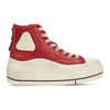 R13 RED DISTRESSED HIGH-TOP SNEAKERS