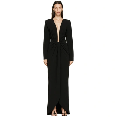 Gauge81 Plunge Dress With Structured Shoulders In Black