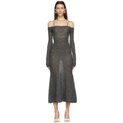 Jacquemus Maille Lauris Cold-shoulder Embroidered Mohair-blend Midi Dress In Grey