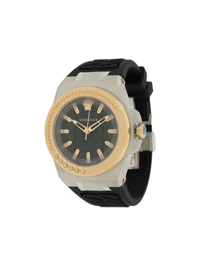 Versace Chain Reaction Watch With Rubber Strap, Two-tone In Two Tone/black