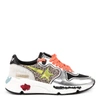 GOLDEN GOOSE RUNNING SOLE SNEAKERS IN LEATHER AND LEOPARD FABRIC,11629032