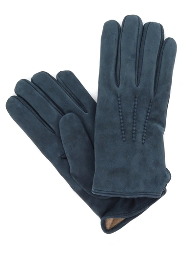 Eleventy Buttoned Suede Gloves In Blue