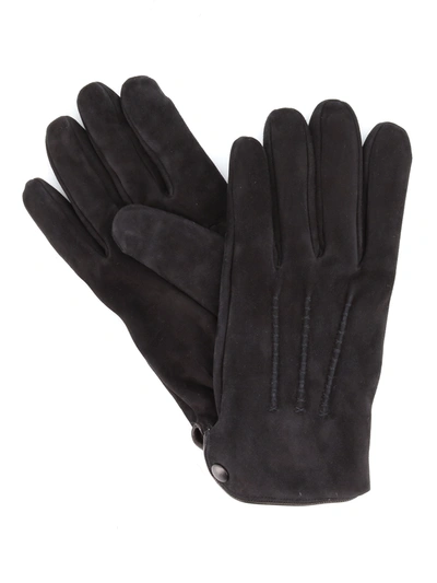 Eleventy Buttoned Suede Gloves In Black