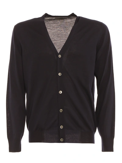 Corneliani Wool Cardigan In Dark Blue