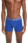 Versace Iconic Low-rise Stretch-cotton Trunks In Royal Blue