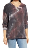 Loveappella Wide Neck Tie Dye Tunic Pullover In Charcoal/ Mauve