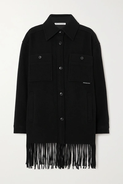 Alexander Wang T Oversized Fringed Wool-felt Coat In Black