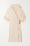 LOVE STORIES FEATHER-TRIMMED WASHED-SATIN ROBE