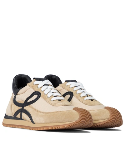 Loewe Flow Mixed Leather Runner Trainers In Beige