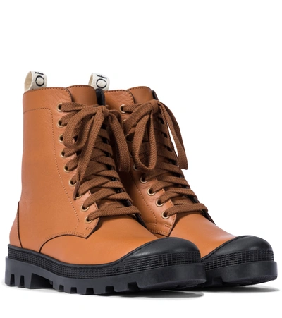 Loewe Logo-print Canvas-trimmed Leather Ankle Boots In Brown