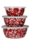 Golden Rabbit Enamelware Set Of 3 Nesting Bowls In Red Swirl