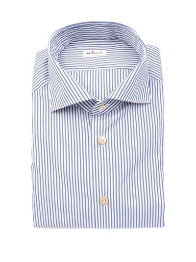 Kiton White And Light Blue Striped Cotton And Linen Shirt