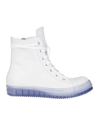 Rick Owens White Leather Performa Sneakers In White,blue
