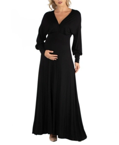 24seven Comfort Apparel Formal Long Sleeve Maternity Maxi Dress In Gray