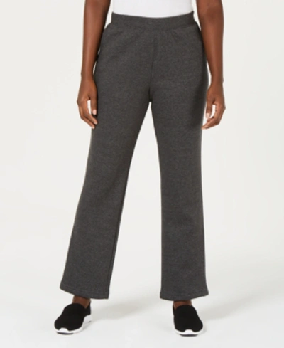 Karen Scott Fleece Knit Mid-rise Solid Pull-on Pants, Created For Macy's In Charcoal Heather