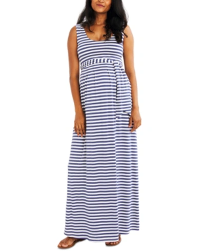 A Pea In The Pod Maternity Printed Maxi Dress In Navy White Stripe