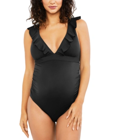 A Pea In The Pod Ruffled Maternity One Piece Swimsuit In Black