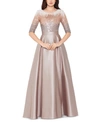 BETSY & ADAM EMBELLISHED SATIN GOWN