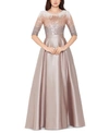 Betsy & Adam Womens Satin Maxi Evening Dress In Mocha