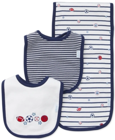 Little Me Baby Boys 3-pack Sports Star Cotton Bibs & Burp Cloth In Navy