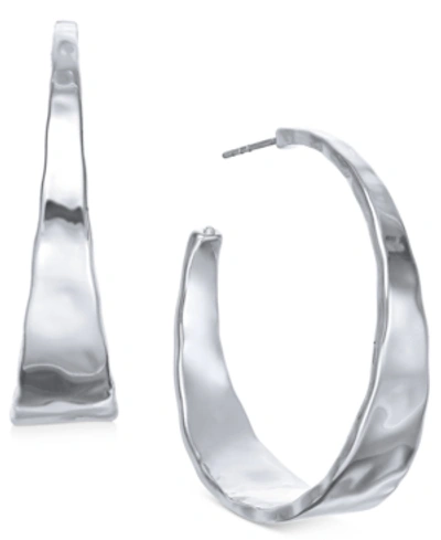Style & Co Hammered Metal Medium Hoop Earrings 1-.5", Created For Macy's In Silver