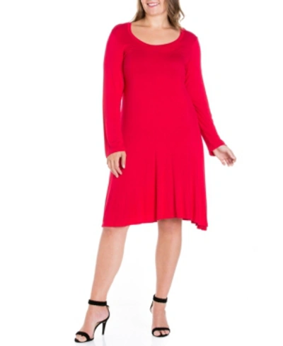 24seven Comfort Apparel Plus Size Maxi Flared Dress In Red