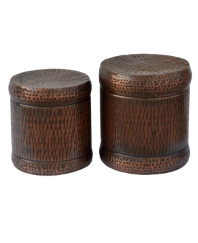 Crestview Lindy Hammered Metal Accent Stools, Set Of 2 In Brown