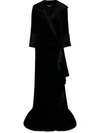 Parlor Velvet Wrap Evening Gown In Black