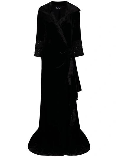 Parlor Velvet Wrap Evening Gown In Black