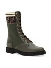 FENDI ROCKOKO KNIT LEATHER COMBAT BOOTS,400098330752