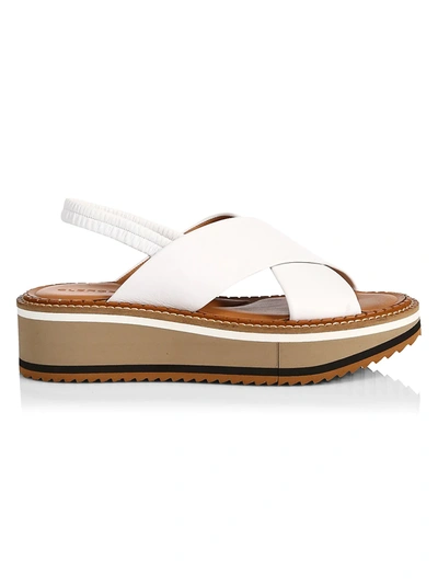 Clergerie Freedom' Cross Strap Elastic Slingback Platform Leather Sandals In White,brown