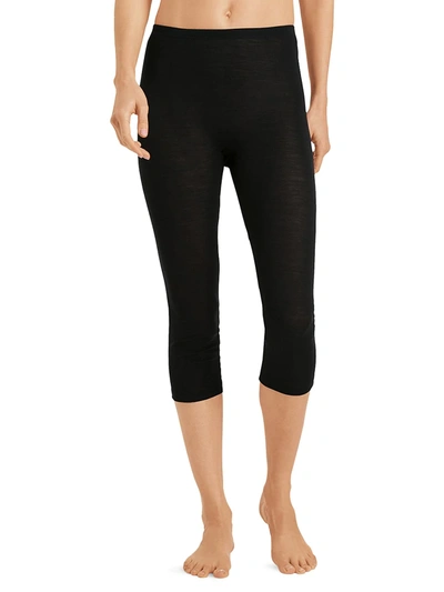 Hanro Lace-trimmed Ribbed Wool And Silk-blend Leggings In Black