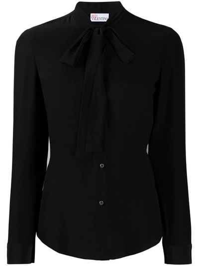 Red Valentino Long-sleeve Pussy-bow Fastening Blouse In Black