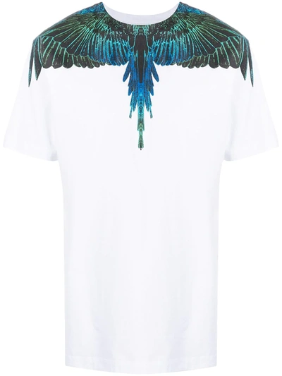 Marcelo Burlon County Of Milan Printed Wings Cotton Jersey T-shirt In White,blue,green