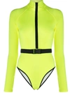 Noire Swimwear Long-sleeve One-piece Swimsuit In Yellow