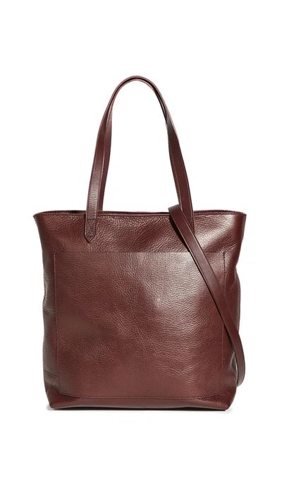 Madewell The Zip-top Medium Transport Leather Tote In Dark Cabernet